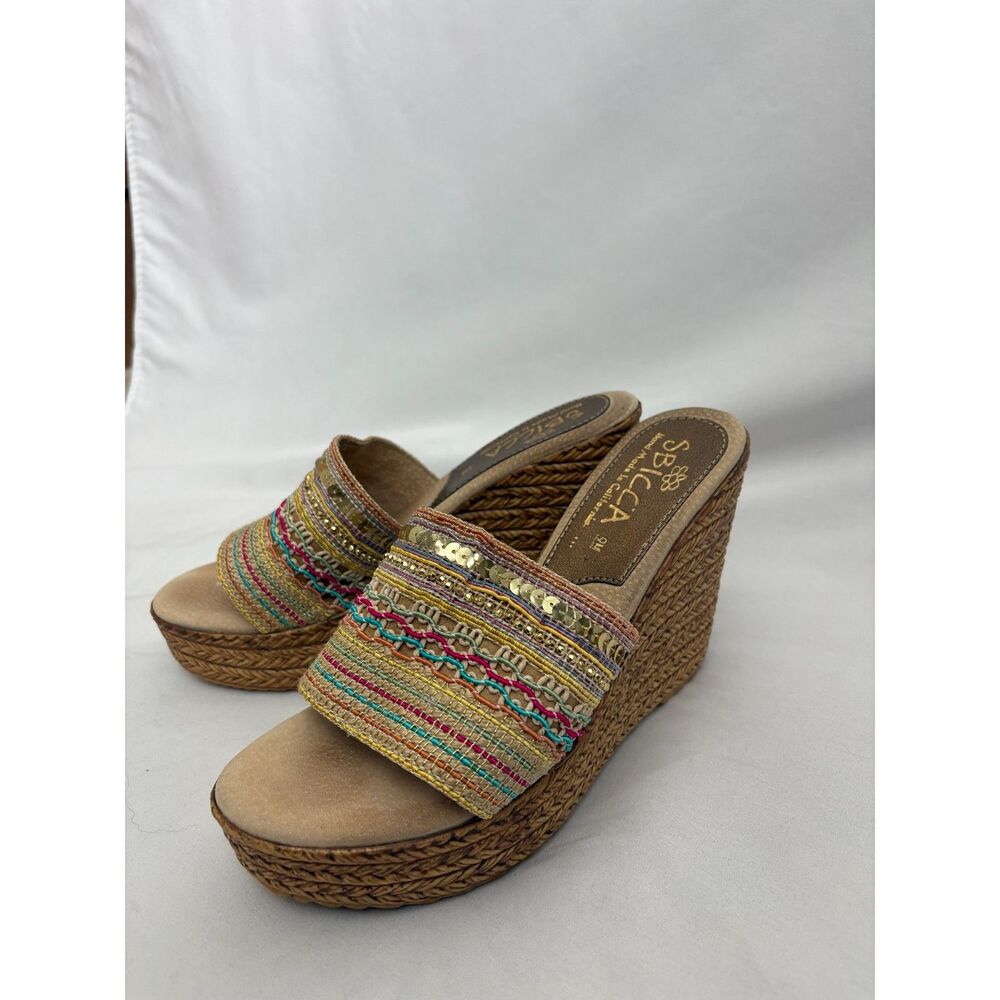 Sbicca Women's Source Wedge Sandal Handmande California Gypsy Size 9M Sequined